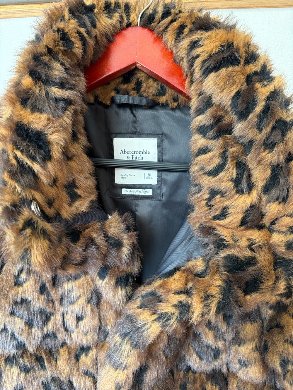 Abercrombie & Fitch Mini Puffer Leopard Faux Fur Coat - Brown & Black